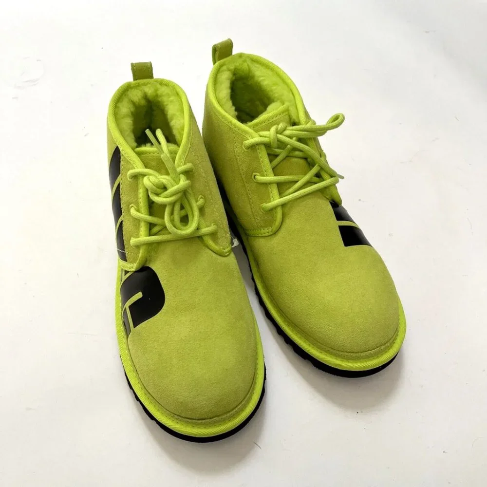 UGG Neumel Chopd Suede Ankle Boots Lime Green Size 10 Sheepskin Chukka NWOB